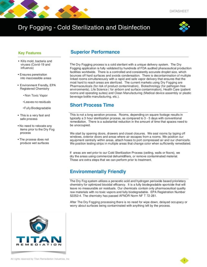 Dry Fogging - Cold Sterilization Datasheet