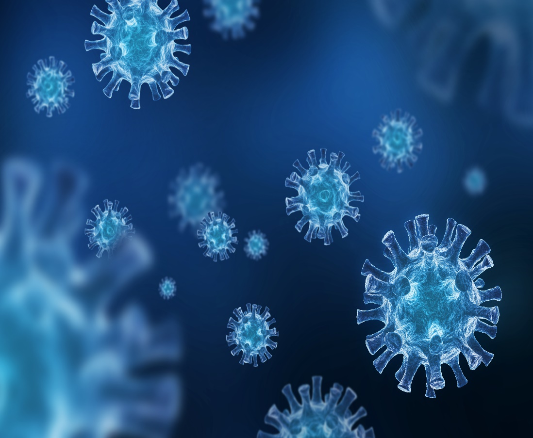 3D rendering of corona virus in blue tone