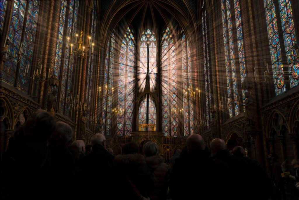 interior and stained glass of the church