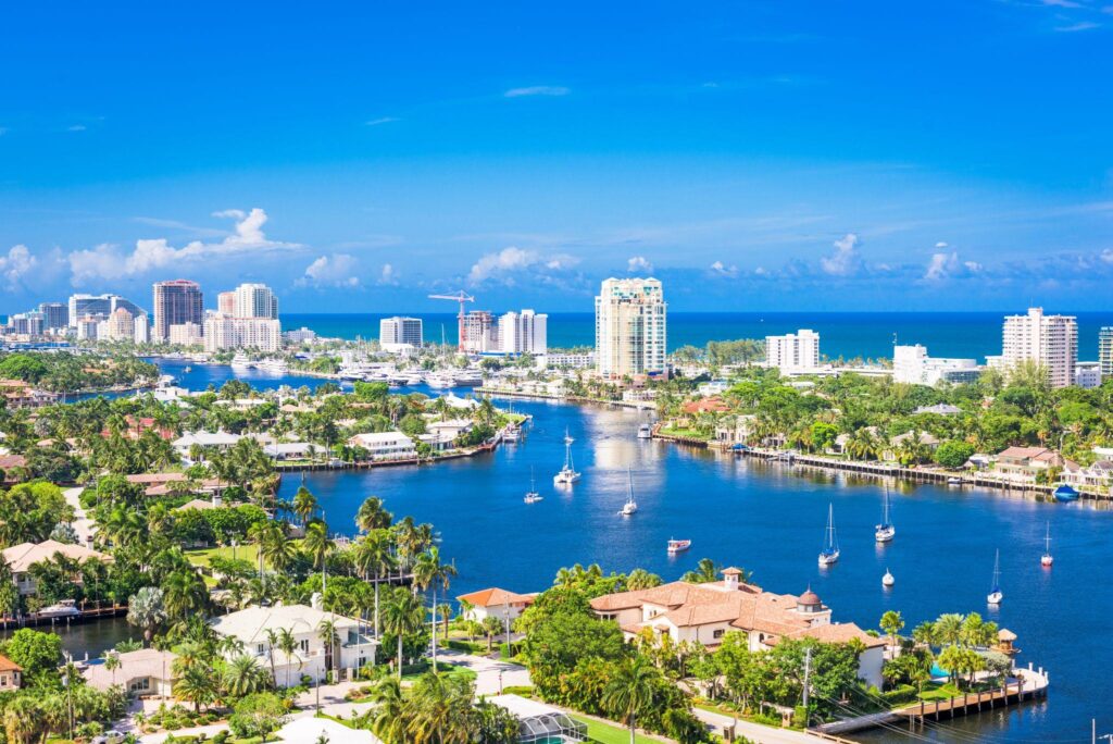 Fort Lauderdale, Florida, USA skyline over Barrier Island.